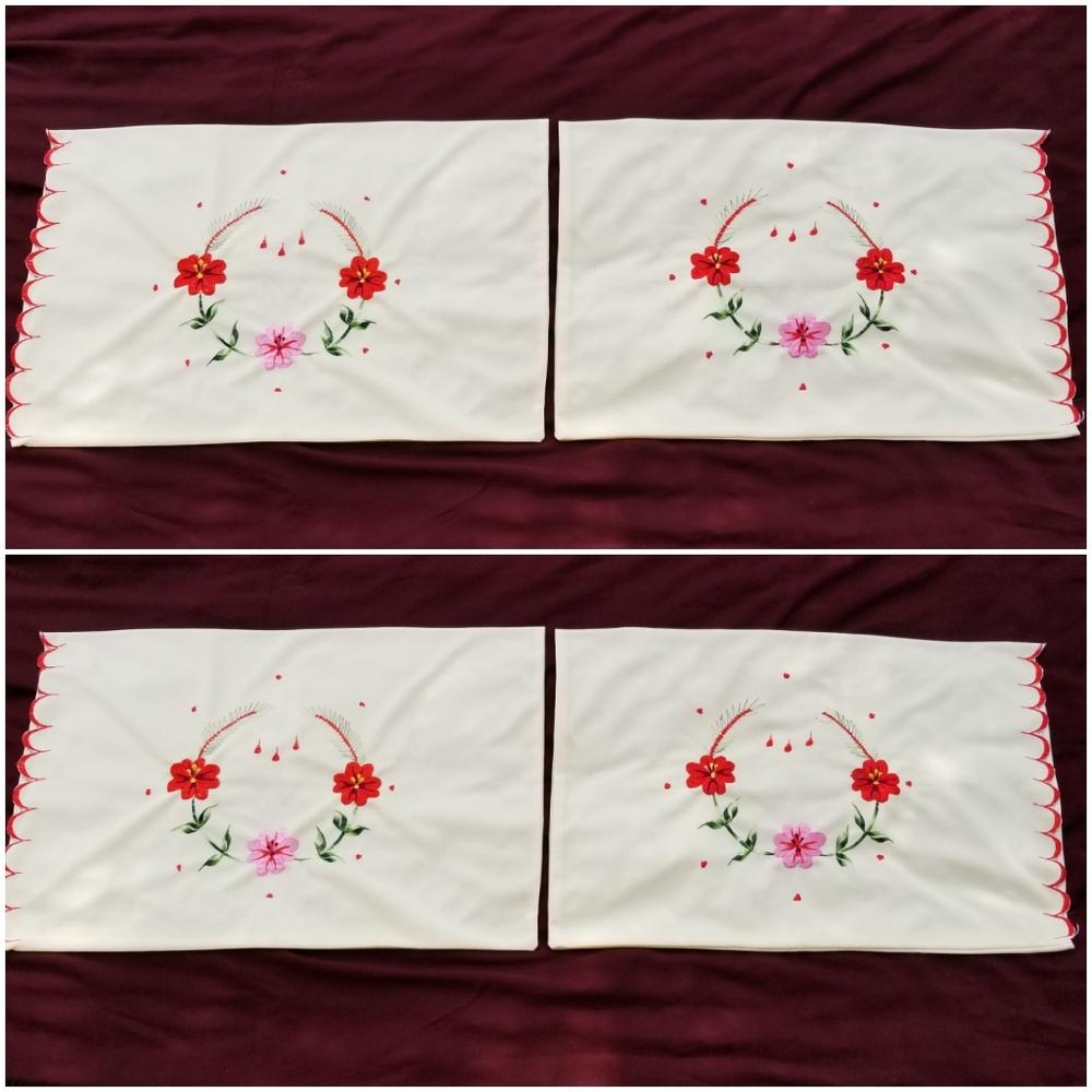 Set of 2 Handmade Vintage Stitch Floral Pillow Covers